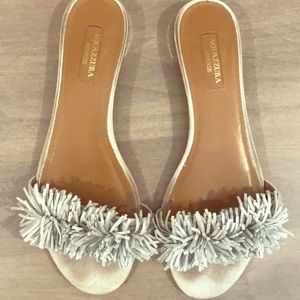 Aquazzura Silver Pom Pom Sandals - size 8